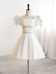 A-Line Square Neckline Ivory Short Prom Dress, Cute lvory Homecoming Dress