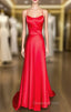 A-line Square Neckline Spaghetti Straps Charmeuse Evening Prom Dress