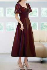 A Line Square Party Dress Knee Length Burgundy Prom Dress