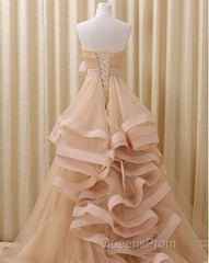 A-Line Stomacher Tiered Wedding Dress Court Train With Appliques