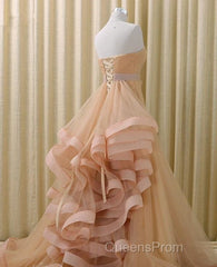 A-Line Stomacher Tiered Wedding Dress Court Train With Appliques