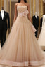 A-Line Stomacher Tiered Wedding Dress Court Train With Appliques