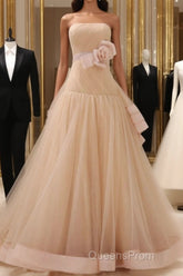 A-Line Stomacher Tiered Wedding Dress Court Train With Appliques