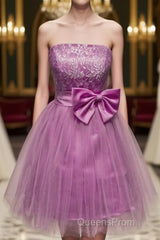 A-Line Strapless Appliques Bowknot Short Homecoming Dress Party Dress