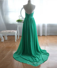 A-Line Strapless Sweetheart Neck Green Chiffon Long Evening Prom Dress, Green Evening Dress
