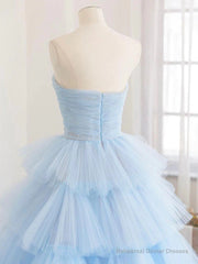 A line Strapless Tiered Tulle Prom Dress