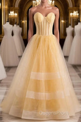 A-line Strapless Tulle Long Formal Dress with Multi Flares Boning