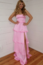 A-Line Straps Scoop Layered Satin Sleeveless Classy Prom Dress With Slit