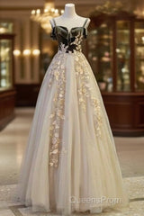 A Line Straps Tulle Long Evening Prom Dress Evening Dress