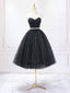 A-Line Sweetheart Neck Black Short Evening Prom Dress, Black Evening Dress