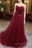 A-Line Sweetheart Neck Burgundy Long Evening Prom Dress, Burgundy Bridesmaid Dress
