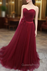 A-Line Sweetheart Neck Burgundy Long Evening Prom Dress, Burgundy Bridesmaid Dress