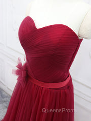 A-Line Sweetheart Neck Burgundy Long Evening Prom Dress, Burgundy Bridesmaid Dress