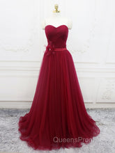 A-Line Sweetheart Neck Burgundy Long Evening Prom Dress, Burgundy Bridesmaid Dress