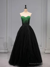A Line Sweetheart Neck Green Beads Black Tulle Long Prom Dress Evening Dress