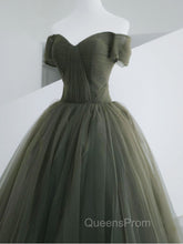 A-Line Sweetheart Neck Green Long Evening Prom Dress, Sweep Train Green Evening Dress