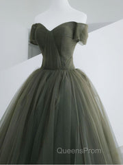 A-Line Sweetheart Neck Green Long Evening Prom Dress, Sweep Train Green Evening Dress