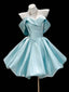 A-Line Sweetheart Neck Off Shoulder Blue Short Classy Prom Dress