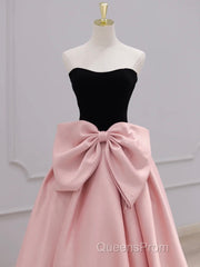 A-Line Sweetheart Neck Satin Black/Pink Short Evening Prom Dress, Cute Homecoming Dress