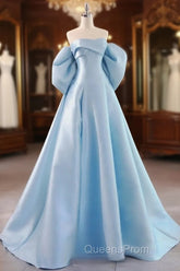 A-Line Sweetheart Neck Satin Blue Long Evening Prom Dress, Blue Long Evening Dress