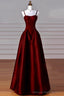 A-Line Sweetheart Neck Satin Burgundy Long Prom Dress, Burgundy Long Formal Dress