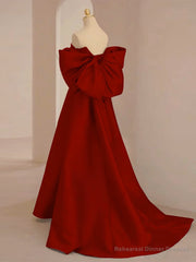 A-Line Sweetheart Neck Satin Burgundy Long Prom Dress with Bow