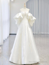 A-Line Sweetheart Neck Satin White Long Prom Dress, White Long Formal Dress