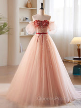 A-Line Sweetheart Neck Sequin Tulle Pink Long Evening Prom Dress, Pink Evening Dress