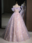A-Line Sweetheart Neck Tulle Lace Purple Long Classy Prom Dress, Purple Long Classy Dress