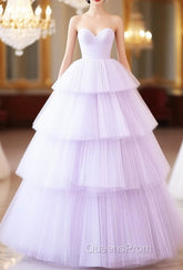 A-Line Sweetheart Neck Tulle Purple Long Evening Prom Dress, Purple Long Evening Dress