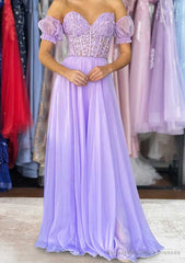 A-line Sweetheart Strapless Long/Floor-Length Chiffon Prom Dresses with Detachable Balloon Sleeves