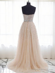 A-line Sweetheart Sweep Train Tulle Dress