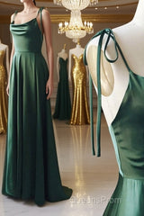 A Line Thin Straps Green Long Evening Prom Dress, Green Formal Graduation Evening Dress