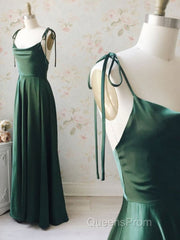 A Line Thin Straps Green Long Evening Prom Dress, Green Formal Graduation Evening Dress