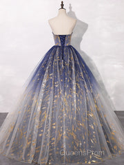 A-Line Tulle Blue Long Evening Prom Dress, Blue Tulle Long Evening Dress