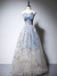 A-Line Tulle Blue Long Evening Prom Dress, Blue Tulle Evening Graduation Dress