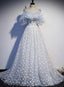 A-line Tulle Blue Off Shoulder Evening Prom Dress, Long Evening Dress Party Dress
