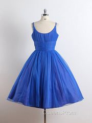 A-Line Tulle Blue Short Evening Prom Dress, Blue Homecoming Dress