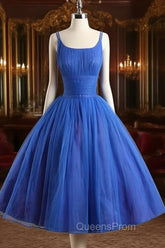 A-Line Tulle Blue Short Evening Prom Dress, Blue Homecoming Dress