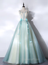 A-Line Tulle Green Long Evening Prom Dress, Green Graduation Dress with Sweep Train