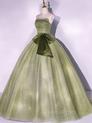 A Line Tulle Green Long Evening Prom Dress, Green Tulle Evening Party Dress