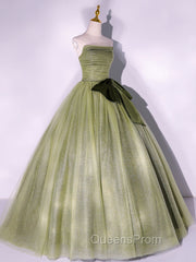A Line Tulle Green Long Evening Prom Dress, Green Tulle Evening Party Dress