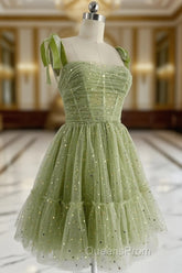 A-Line Tulle Green Short Evening Prom Dress, Cute Green Homecoming Dress