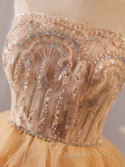 A-Line Tulle Lace Champagne Short Evening Prom Dress, Champagne Homecoming Dress