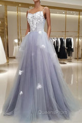 A line Tulle Lace Long Evening Dress, Lace Tulle Evening Prom Dress
