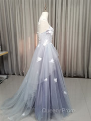 A line Tulle Lace Long Evening Dress, Lace Tulle Evening Prom Dress