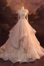A-Line Tulle Layers Long Evening Dress, Spaghetti Straps Party Dress with Bow