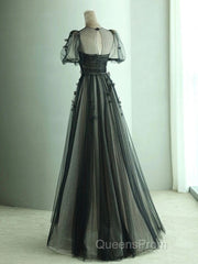 A Line Tulle Long Evening Prom Dress Black Formal Evening Dress