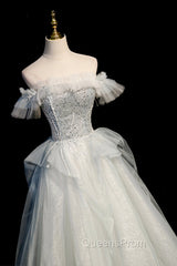 A-Line Tulle Long Evening Prom Dress with Beading