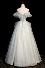 A-Line Tulle Long Evening Prom Dress with Beading